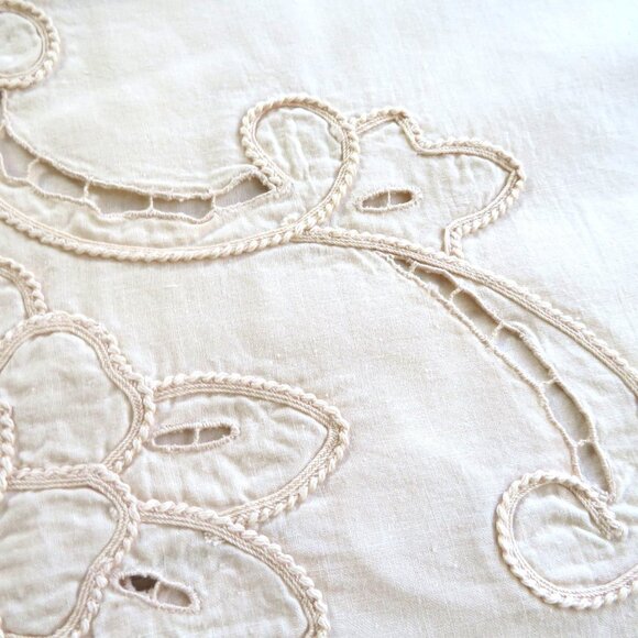 Vintage 90s Battenburg Lace Embroidered Curtain Valance 20" x 60" Beige Cotton - Picture 5 of 14
